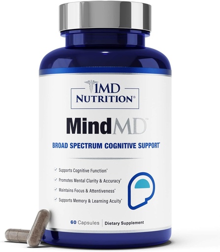[BRSROGILBB7AKADU] 1MD Nutrition MindMD - бюстгальтер доповнення для пам'яті і фокус - Bacopa Monnieri для Nootropic Brain Support - Brain Health Supplement для дорослих - з вітаміном B6 & екстракт зеленого чаю - 60 кап