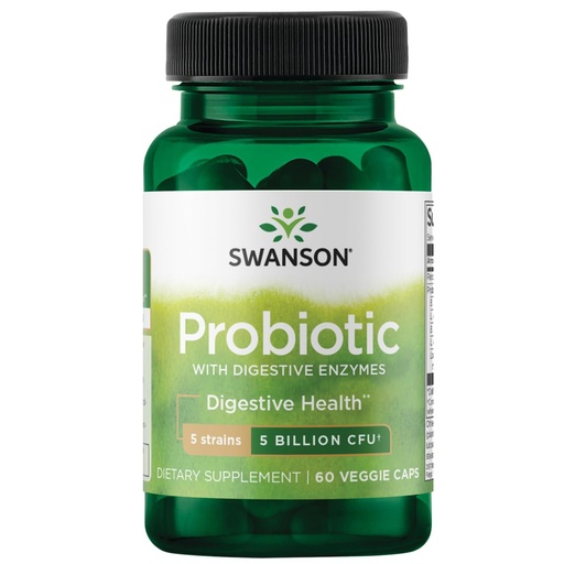 [BRSWGZYHOUJRYDQY] Swanson Probiotic with Digestive Enzymes 5 Billion Cfu 60 Veg Capsules