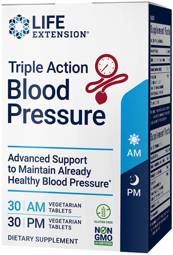 [BRSWKH3ZOV5QAH3G] Life Extension Triple Action Blood Pressure, Heart Health Supplement, quercetin, stevia Extract, melatonin, Morning and Night Support, Gluten-Free, Non-GMO, Vegetarian, 60 Tablets