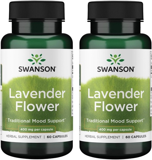 [BRSWGZIOB4NB43DL] Fleur de lavande de Swanson - supplément à base de plantes favorisant le soutien traditionnel de l'humeur - peut favoriser la relaxation et les nerfs stables - (60 capsules, 400mg chacune) (2 pack)