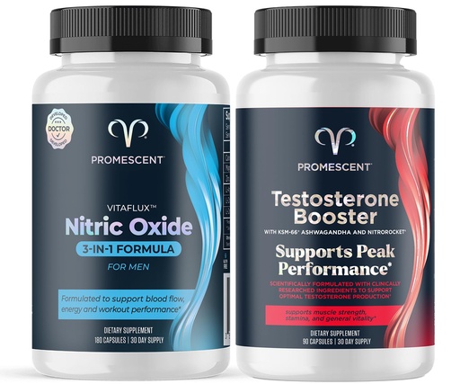 [BRSRAHQKAQORUCDG] Promescent VitaFLUX Nitric Oxide Supplement, L Arginine l Quality Citrulline Supplements for Men + Testosterone Booster for Men Supplement w/Tongkat Ali (LongJack), KSM-66 Ashwagandha