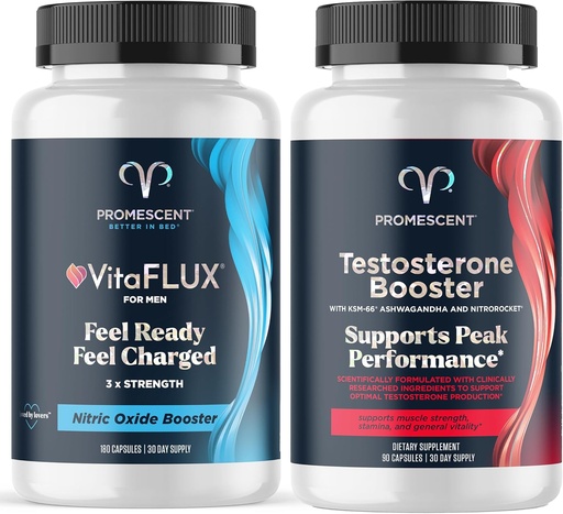 [BRSRAHQKAQORUCDG] Promescent VitaFLUX Nitric Oxide Supplement, L Arginine l Quality Citrulline Supplements for Men + Testosterone Booster for Men Supplement w/Tongkat Ali (LongJack), KSM-66 Ashwagandha
