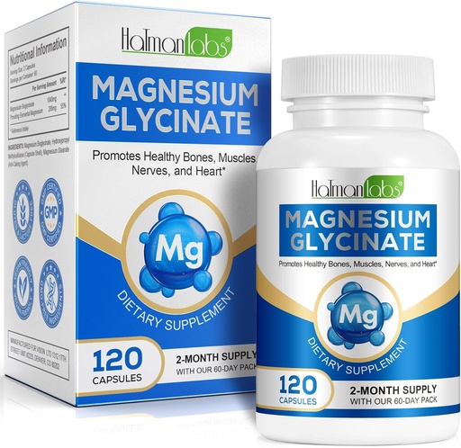 [BRSRA2YHOZYWO3DP] Pure Magnesium Glycinate, High Absorption Magnesium, Magnesium Supplement Supports Leg, Muscle, Nerve, Bone Health, 120 Magnesium Glycinate Capsules