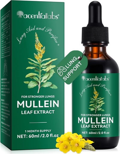 [BRSRAFIYBAJQM33U] Mullein Leaf Extract Drops-Organic Liquid Mullein Extract Supplement for Lungs Health - Vegan, No AdditivesBronchial Cleanse for Health Support
