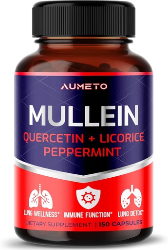 [BRSRO2YYBABBQDTL] Mullein Supplement - Enhanced Formula with Quercetin, Licorice for Lung Detox, Respiratory and Immune System Support (150 Count (Pack of 1))