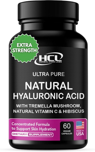 [BRSWYAY7O4IBQCQY] Natural Hyaluronic Acid Supplement 5X Stronger Hydration Pills from Pure Tremella Mushroom with Vitamin C & Hibiscus - Skin Supplement Anti Wrinkle Dietary Capsules - hair nails vitamins