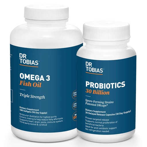 [BRSWYCAHCEIQMADA] Dr. Tobias Probiotics 30 Billion and Omega 3 Fish Oil (2000 mg) for Digestive Support & Overall Health