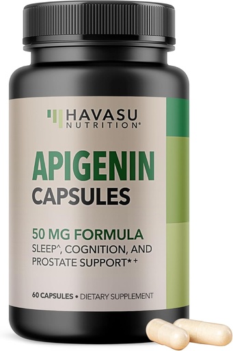 [BRSRMGQPAQGQYG3B] Apigenin Capses 50mg - 60 Count, Vegan, Non-GMO, Sleep & Cognative support Supplement - Χαμομήλι Flavonoid για χαλάρωση, Prostate Health, Melatonin-free, Liposomal Formula για ενισχυμένη απορρόφηση