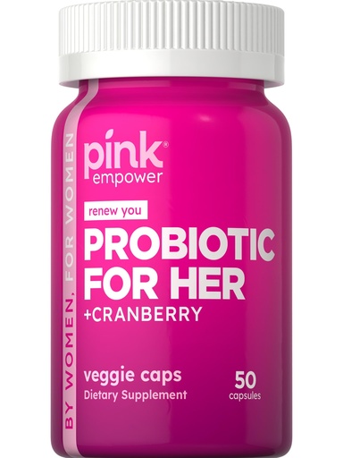 [BRSWYZT7PN6BM2T4] PINK Probiotics for Women | Digestive Health Support Capsules Plus Cranberry | 50 Count | Vegetarian, Non-GMO & Gluten Free Supplement