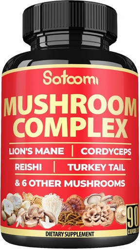 [BRSRAZQNCR6GYCDZ] Satoomi 90 Capsules - 10in1 Turkey Tail Supplement with Lions Mane, Turkey Tail Mushroom, Reishi Mushroom & Others - for 90 Days