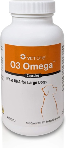 [BRSWICQEOEPWOYLK] VetOne O3 Omega Soft Gel for Large Dogs - Essential Fatty Acid Support - Skin & Coat Supplement - 250 Capsules