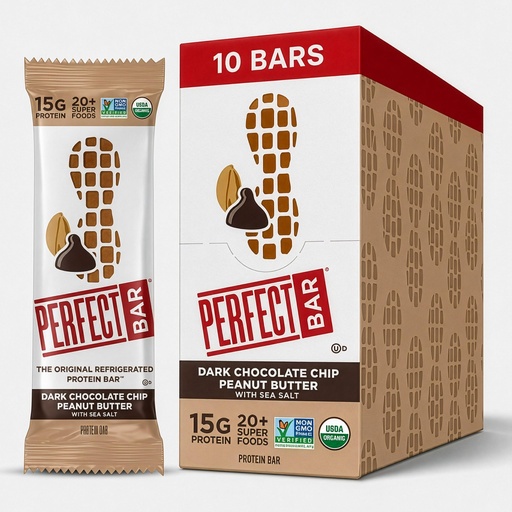 [BRSWYAQOOEAQIFAV] Perfect Bar Protein Bars, Dark Chocolate Chip Peanut Butter, Gluten Free, Made with Organic Honey, Cookie Dough Texture, Refrigerated, 2.3 Oz Bars, 10 Count