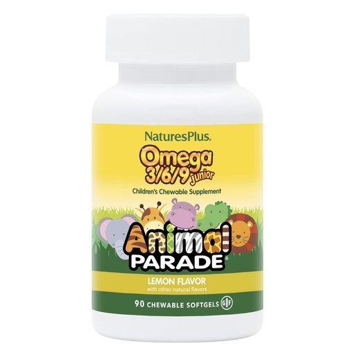 [BRSWIZAAAF6RWELG] NaturesPlus Animal Parade Omega 3/6/9 Junior, Lemon Flavor - 90 Softgels - Promotes Children’s Immune, Skin, Eye & Nervous System Health - Non-GMO, Gluten Free - 45 Servings