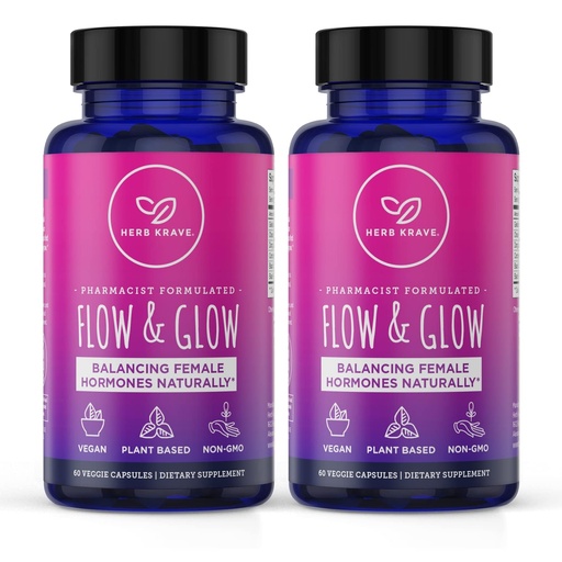 [BRSRMYAYPINB4H3V] Flow and Glow Natural Hormone Balance for Women - PMS & Menopause Relief for Cramps, Mood Swings & Night Sweats with Donq Quai & Black Cohosh for Menopause - 60 Vegan Capsules (2 Pack)