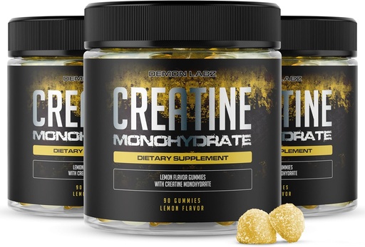 [BRSROH3QBECR4FL3] Creatine Monohydrate - Gummies with Lemon Flavor (90 Count (Pack of 3))