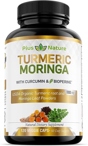 [BRSWYZT2BUPBMAL6] Turmeric Moringa - Organic Turmeric Curcumin Supplements and Organic Moringa Powder - 120 Veggie Capsules Supplement for Women and Men