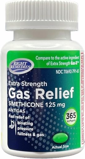 [BRSRMYD4BYFQGCQZ] Relief du gaz Extra Strength, 125mg Siméthicone (365 Softgels), Relief rapide du gaz, Bloaging, plénitude, gêne douloureuse, Comparer avec Gas-X Ingrédient actif extra-fort