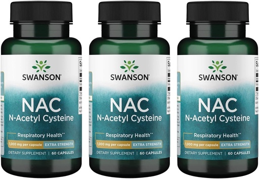 [BRSRMA35OIFGAEIZ] Swanson NAC N-Acetyl Cysteine - Antioxidant Anti-Aging Respiratory Liver Support - Amino Acid Supplement 1000 mg 60 Capsules (3 Pack)