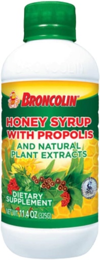 [BRSWIYL3PIOGG2LC] Broncolin honning Syrup med Propolis, Syrup med naturlige plante ekstrakter til genopfrisk din hals, naturlige ingredienser, Elderberry, Eucalyptus, pebermynte olie, 11.4 Oz, Flaske