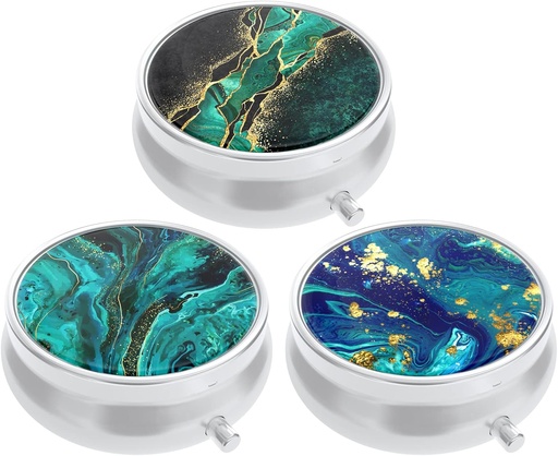 [BRSW2GATAR4A233A] 3 Pack Pill Box, Small Pill Case för Purse & Pocket, Cute Medicine Organizer Travel Pillbox, Portable Pill Container Holder för att hålla vitaminer, Medicinering, Fish Oil & Supplements, Teal Ocean Marble