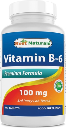 [BRSWIHYYOECBWE3Y] En İyi Doğal Vitamin B6 Tablet, 100 mg, 250 Kont