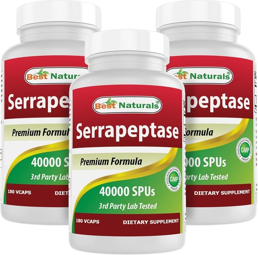 [BRSW2AYFA4MWMADO] Best Naturals Serrapeptase 40000 SPUs 180 Capsules (180 Count (Pack of 3))