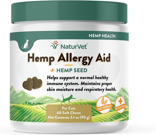 [BRSWGAQYDMFWKAL4] NaturVet Hemp Allergie Aid Plus Hennepzaad Zachte Kauwen voor Katten, 60 ct, Made in The USA