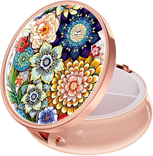 [BRSRMBINCUCWEAA7] Rouidr Pill Box, 3 Compartment Medicine Pill Case, Small Metal Travel Medicine Box for Purse & Pocket, Rose Gold, Mandala Flower