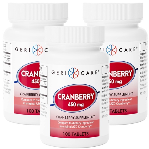 [BRSWG2QODIPA2FDH] GeriCare High-Potency Cranberry 450mg Supplement, Pure Cranberry Tablets for Urinary Tract Health, Natural UTI Prevention, GMO, Gluten & Dairy Free Cranberry Concentrate, 100 Count (3 Pack)