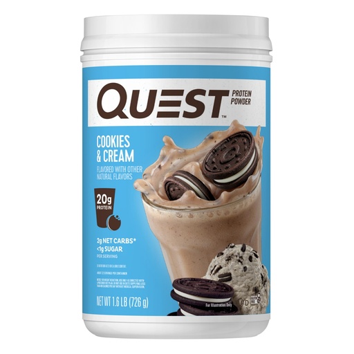 [BRSWGHTRCR5QOE36] Quest Nutrition Cookies & Cream Protein Powder, 20g Protein, 1g Sugar, Low Carb, Gluten Free, 1.6 Pound, 24 Servings