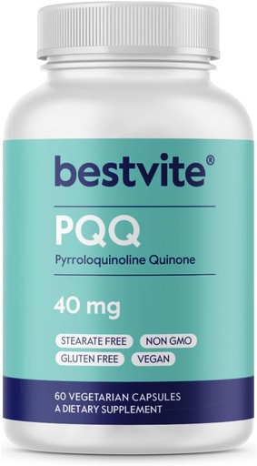 [BRSWYZT3DMPAG3Q7] BESTVITE PQ 40mg (Pyrroloquinoline Quinone) - Ez Stearates - Vegan - Ez GMO - Gluten Free