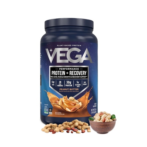 [BRSWGBA3A4IRU2YV] Vega Protein + Recovery, Peanut Butter – 30g Vegan Protein, Dairy & Gluten Free, Probiotics, NSF Certified, 28.8 oz (19 Servings)