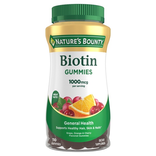 [BRSWGEABCV4GCHTL] Nature's Bounty Biotin Gummy, Vitamin Supplement, Supports Healthy Hair, Skin, and Nails, Fruit Flavored Gummies, 1000 mcg, 110 Count