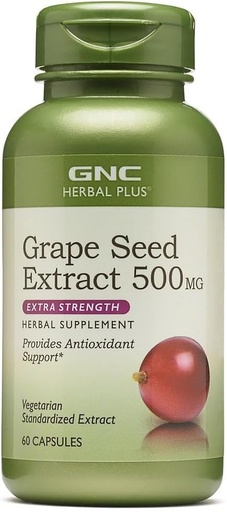[BRSWIFIADN4BKDDA] GNC Herbal Plus Grape Extracto 500mg Suplemento, Extra Strength, Vegetarian, 60 Servizos