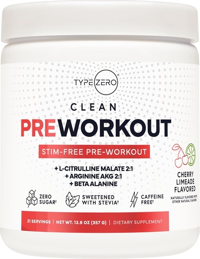 [BRSRAZATCUCGGD3J] Type Zero Ultra Clean Stim Free Pump Pre Workout + Nitric Oxide Booster (Cherry Limeade) - Non Stimulating and Caffeine-Free for Men & Women
