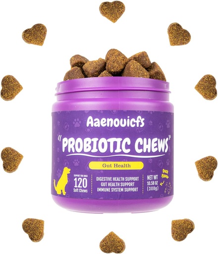 [BRSROFIFAQNRO232] Probiotics for Dogs，Dog Probiotics and Digestive Enzymes，Health and Immune Support. Relieves Constipation, Bad Breath, Flatulence and Upset Stomach. Veterinarian Developed,120 Chews, Duck Flavor.