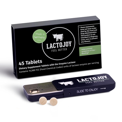 [BRSWGYARCQHBSCQ7] LactoJoy Lactase Pills 14,500 I 45 Pieces I Powerful Lactase Enzymes for Lactose Intolerance I Ultra Pure Lactase for Improved Digestion I No Silicon Dioxide, No Artificial Flavors, No Sucralose