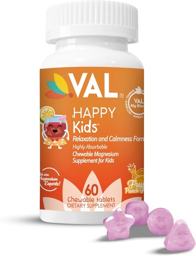 [BRSRAYAZOUHREFLL] VAL Magnesium for Kids | High-Absorption Magnesium for Calm, Relaxation & Focus | Mg Glycinate, Citrate & Taurate | with Vitamin B6, D & C | Sugar-Free, Non-GMO | 60 Chewable Tablets