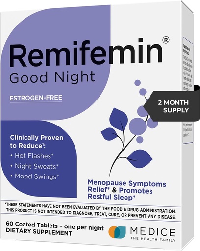 [BRSROHA5CEHBQ3L2] Remifemin Good Night - Menopause Symptomer Relief & Restful Sleep Support - Klinisk Proven Ingredienser - Menopause Kosttilskud - Black Cohosh - Estrogen- Free - Made in Germany - 60 tabletter