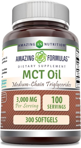 [BRSRMELQDIIAAYLK] アメイジングフォーミュラ MCTオイルサプリメント | サービングごとの1000 Mg | ソフトゲル | 非GMO | グルテンフリー | アメリカ製(1パック300カウント)
