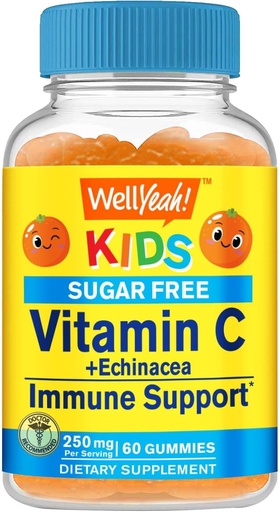 [BRSROBT5OACGA2A4] WellYeah Echinacea (5 mg) with Vitamin C (250 mg) Sugar Free Gummies for Kids|Immune Support Supplement | Orange Flavor | 60 Count
