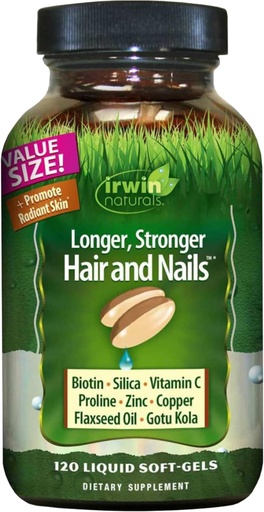 [BRSWIED6OJ4BADTM] Irwin Naturals Longer, Stronger Hair and Nails - 120 Liquid Softgels - Сприяє Vibrant Shine Texture & Міцність - 60 Всього сервірувань
