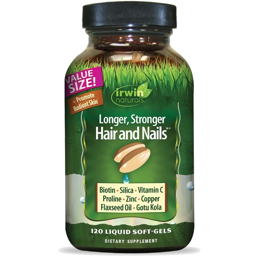 [BRSWIED6OJ4BADTM] Irwin Naturals Longer, Stronger Hair and Nails - 120 Liquid Softgels - Promotes Vibrant Shine Texture & Strength - 60 Total Servings