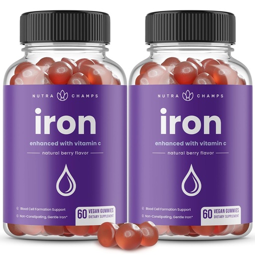 [BRSW2ZD5O4IB42Q7] NutraChamps Iron Gummies with Vitamin C, 20mg Iron Blood Cell Formation Support, 120 Gummies for Iron Deficiency & Anemia, Energy, Focus, Immune Boost Pack of 2