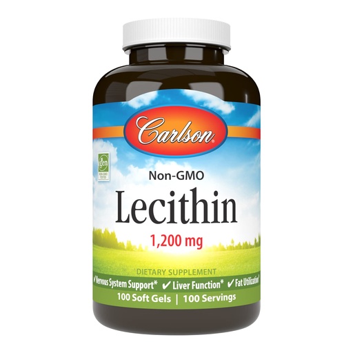 [BRSWECQ2PJ5Q4CTP] Carlson - Lecithin, Non-GMO, 1200 mg, Nervous System & Liver Function, Unbleached Soy Lecithin, 100 Softgels