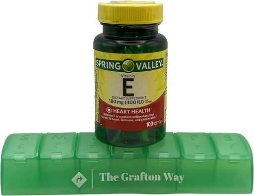 [BRSROHDYCJ6QOG3H] Spring Valley Vitamin E kosttilskudd, 180 mg, 100 greve med komplett Grafton Way Pill Organizer