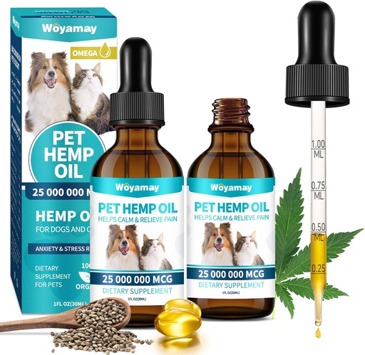 [BRSROBLQAABREGT7] Hemp Oil for Dogs and Cats - Hemp Oil Drops Rich in Omega 3, 6, 9 and Organic Extract Helps Pets with Аnxiеty, Pаin, Strеss, Slееp, Аrthritis, Sеizures Rеlief, Pets Calming Treat-2 Pack