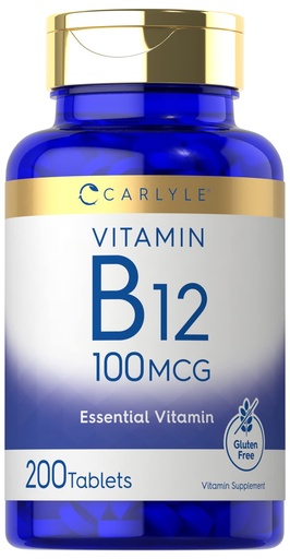 [BRSRMZD5BEIW2FA2] Carlyle Vitamin B12 100mcg | 200 Tablets | Essential Vitamin Supplement | Vegan, Non-GMO, and Gluten Free Formula