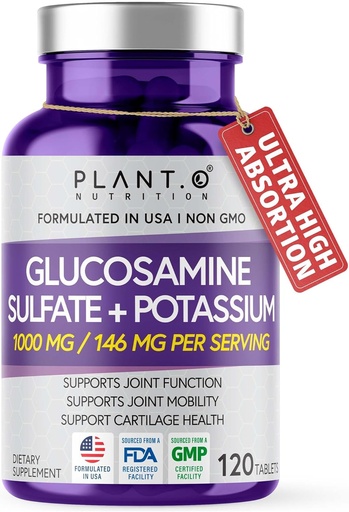 [BRSRMGTRAUFGMFLH] Glucosamine Sulfate with Potassium | Strong Joint Support Supplement | Supports Cartilage and Connective Tissues | Aids Knee and Bone Structure | 120 Tablets