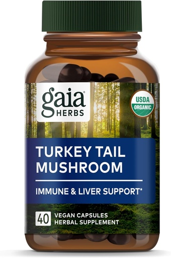 [BRSWYCALBUGRQYLV] Gaia Herbs Turquía Tail Mushroom - Immune Support Suplemento para ayudar a mantener la salud del hígado - con Turquía orgánica Mushroom Fruiting Body Extract - 40 cápsulas Vegan